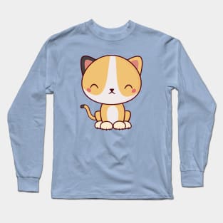 Smiling Kawaii Cute Kitten Cat Long Sleeve T-Shirt
